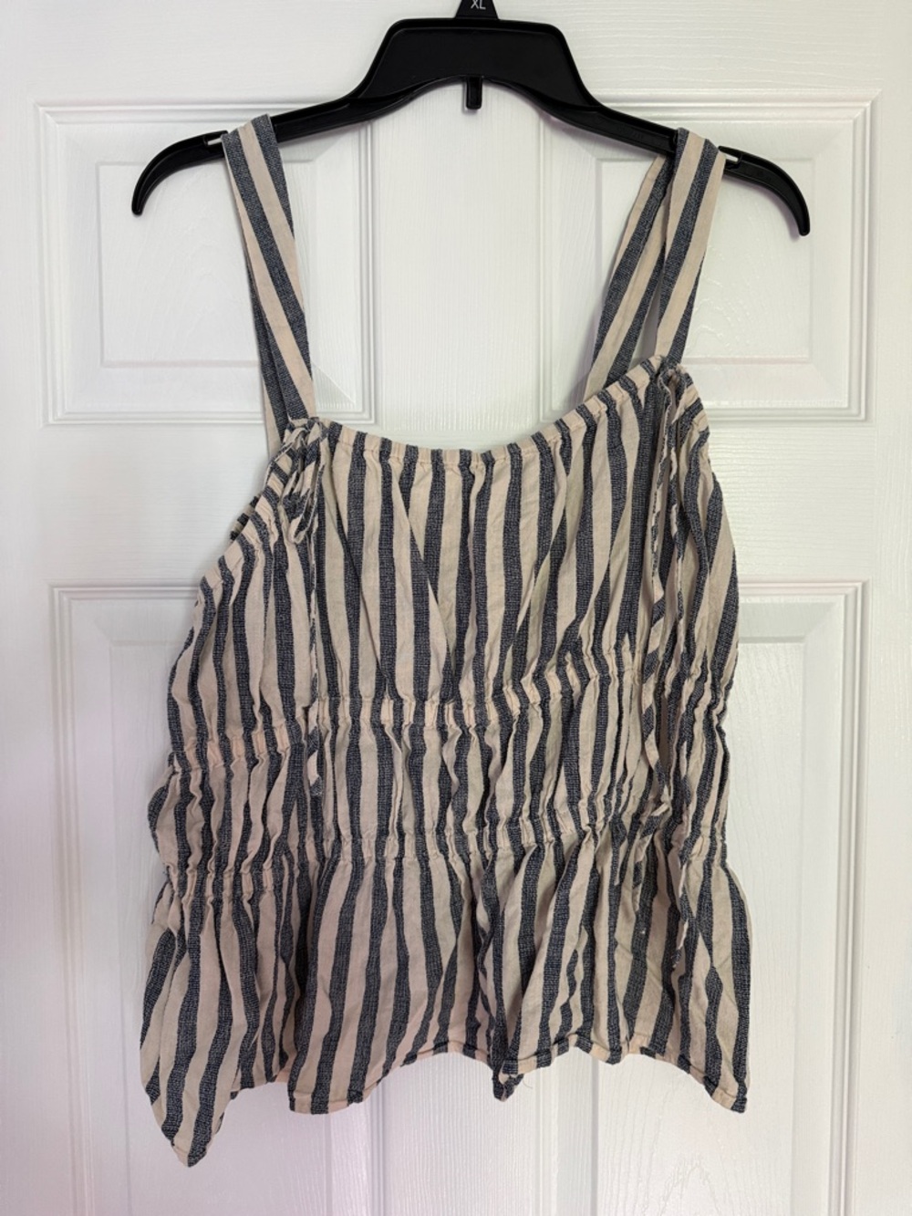 Striped Sleeveless Peplum Top - Navy & Cream